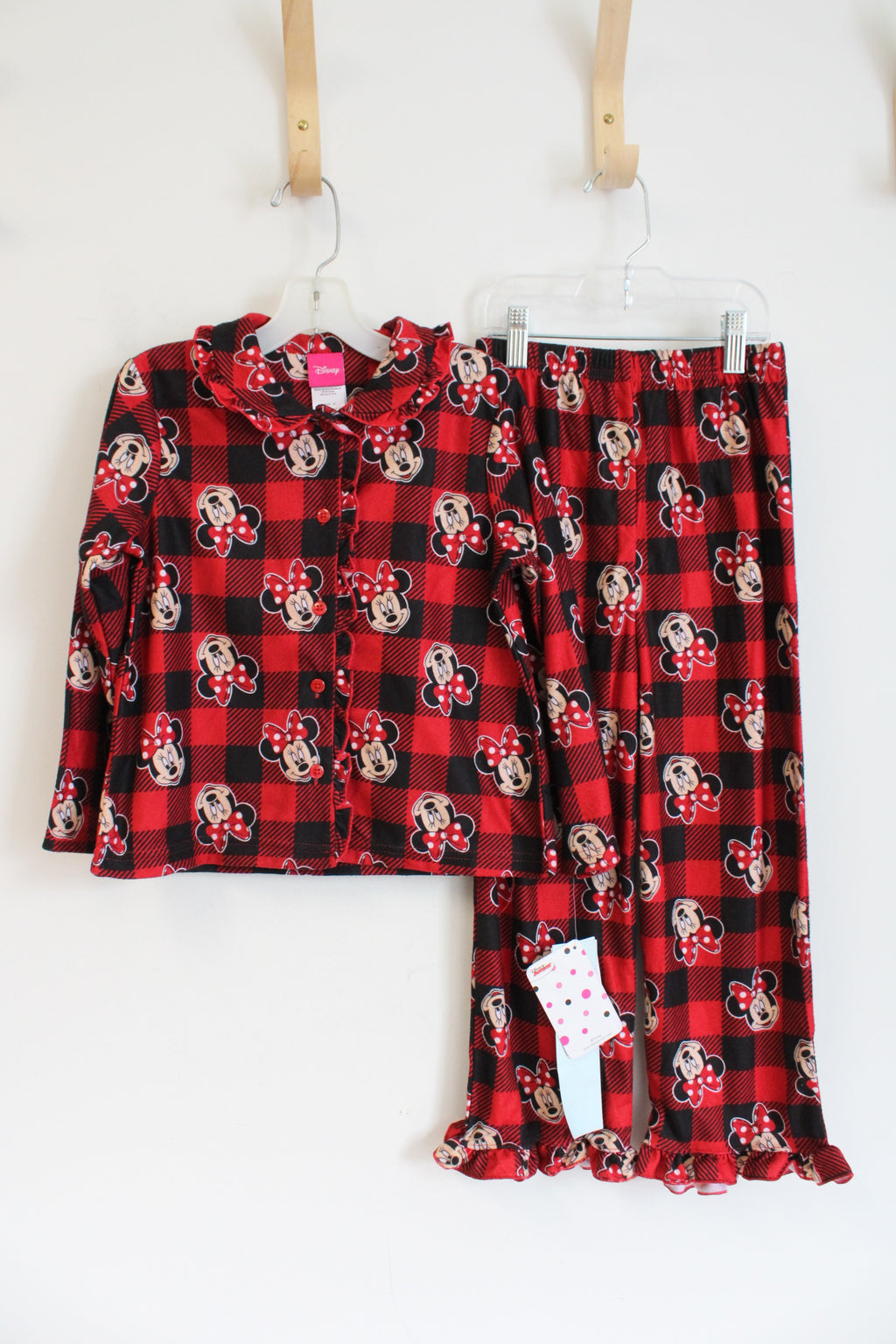 NEW Disney Red & Black Plaid Minnie Mouse Flannel Pajama Set | 5T