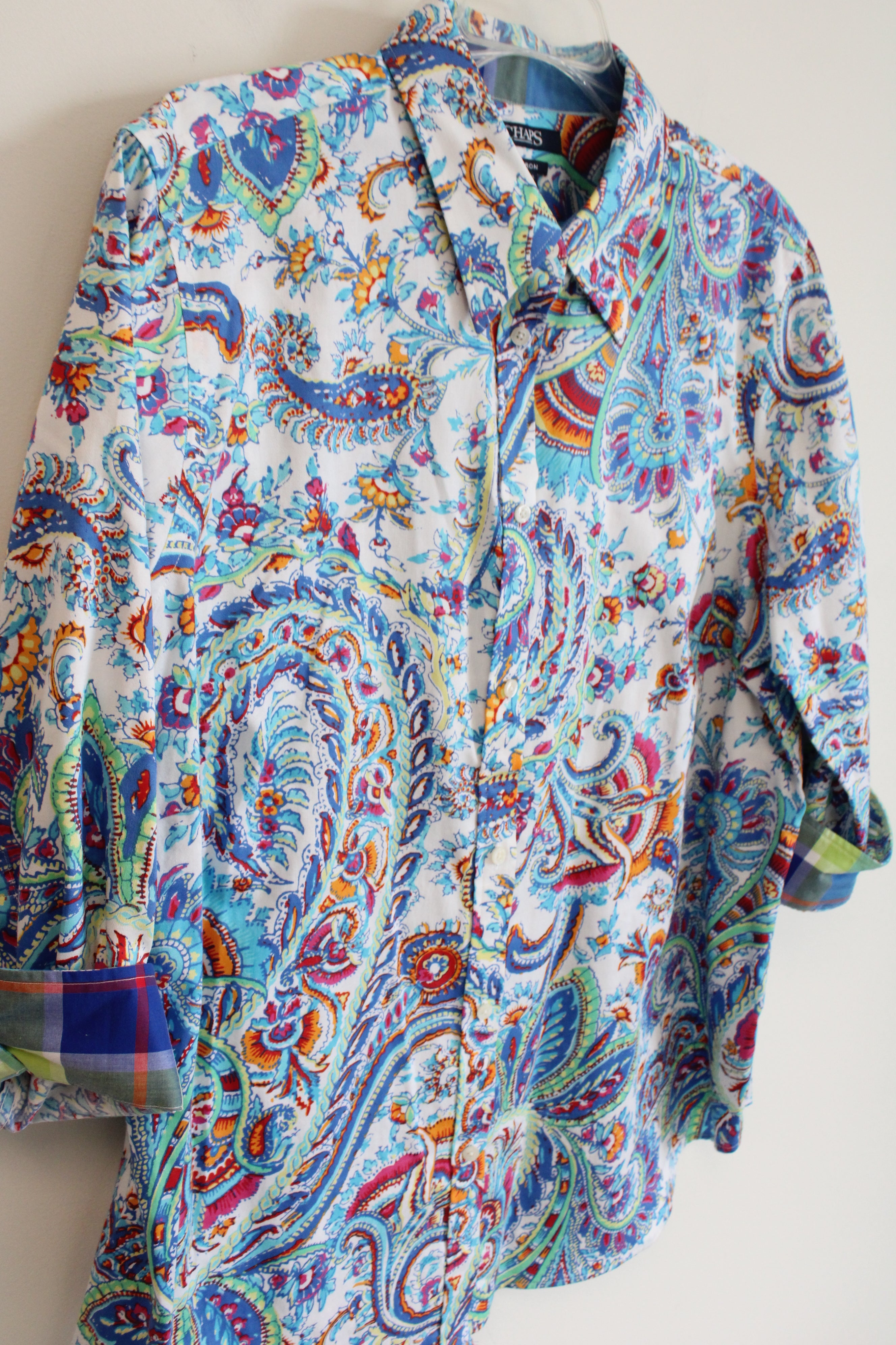 Chaps White Blue Paisley Colorful Button Down Shirt | 1X