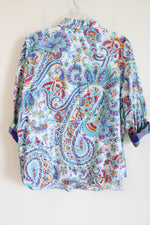 Chaps White Blue Paisley Colorful Button Down Shirt | 1X