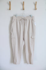 NEW Old Navy StretchTech Mid Rise Ankle Tan Cargo Jogger Pants | L