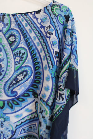 Talbots Blue Paisley Poncho Style Blouse | S/M