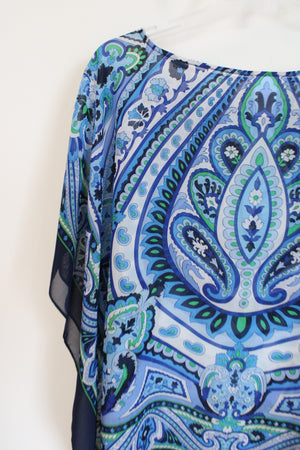 Talbots Blue Paisley Poncho Style Blouse | S/M