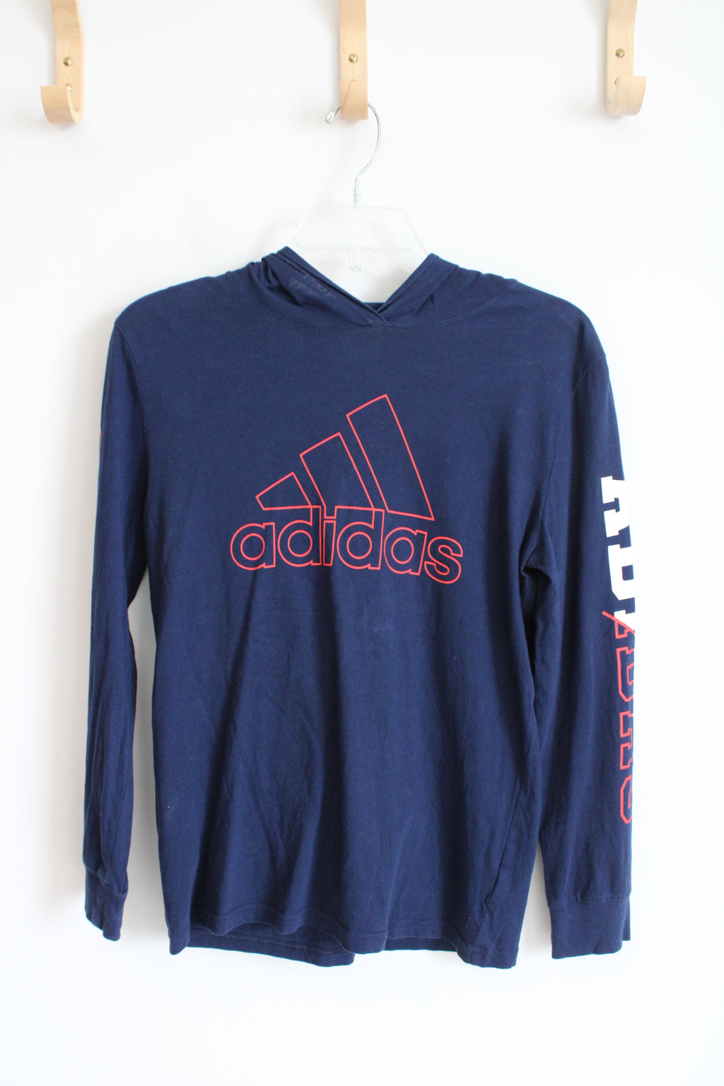 Adidas Navy & Red Logo Lightweight Hoodie | Youth M (10/12)