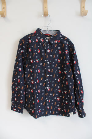 Free Planet Navy Dabbing Reindeer & Santa Button Down Shirt | Youth 7