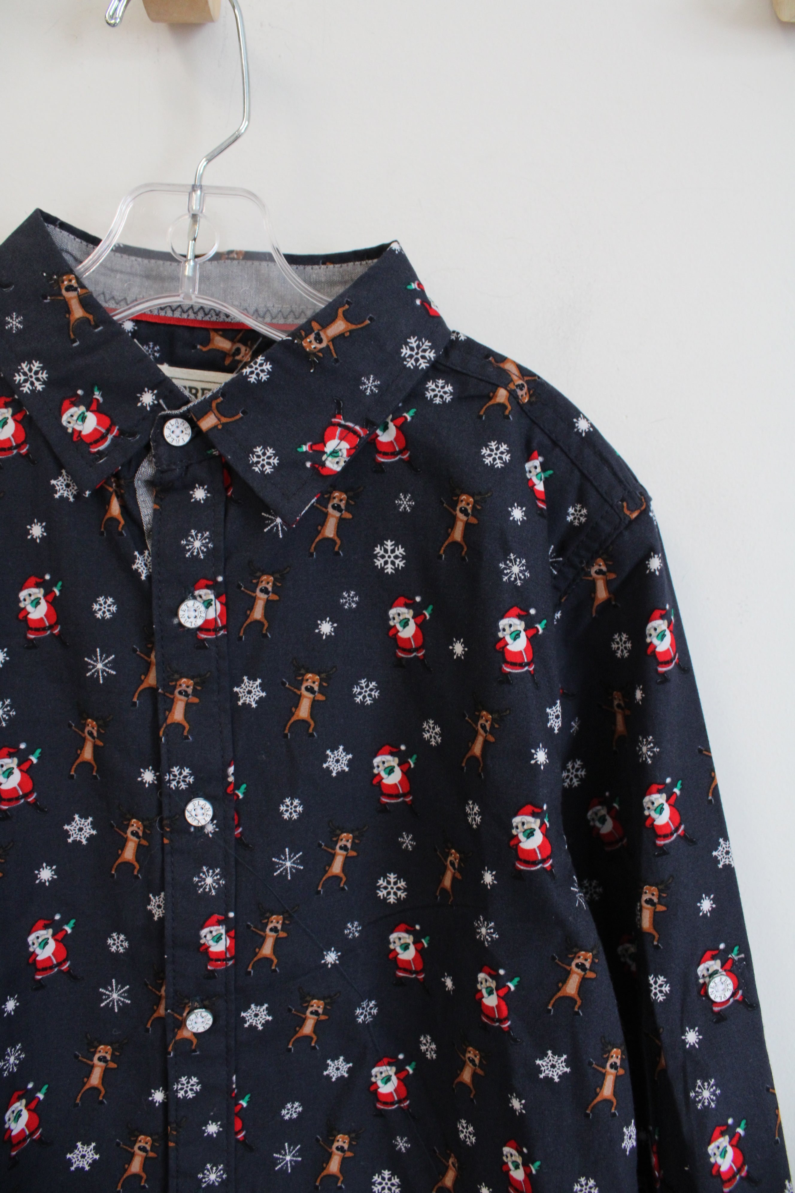 Free Planet Navy Dabbing Reindeer & Santa Button Down Shirt | Youth 7