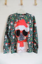 Green & Red Pug Wearing Santa Hat & Sunglasses Sweatshirt | S