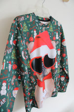 Green & Red Pug Wearing Santa Hat & Sunglasses Sweatshirt | S