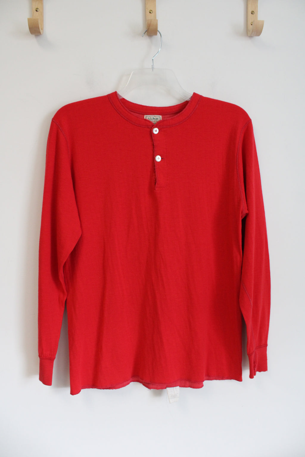 L.L. Bean Wool Blend Red Henley Long Sleeved Shirt | L