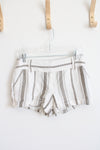 Express Cream & Tan Striped Linen Blend Shorts | 2