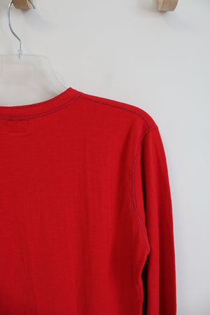 L.L. Bean Wool Blend Red Henley Long Sleeved Shirt | L