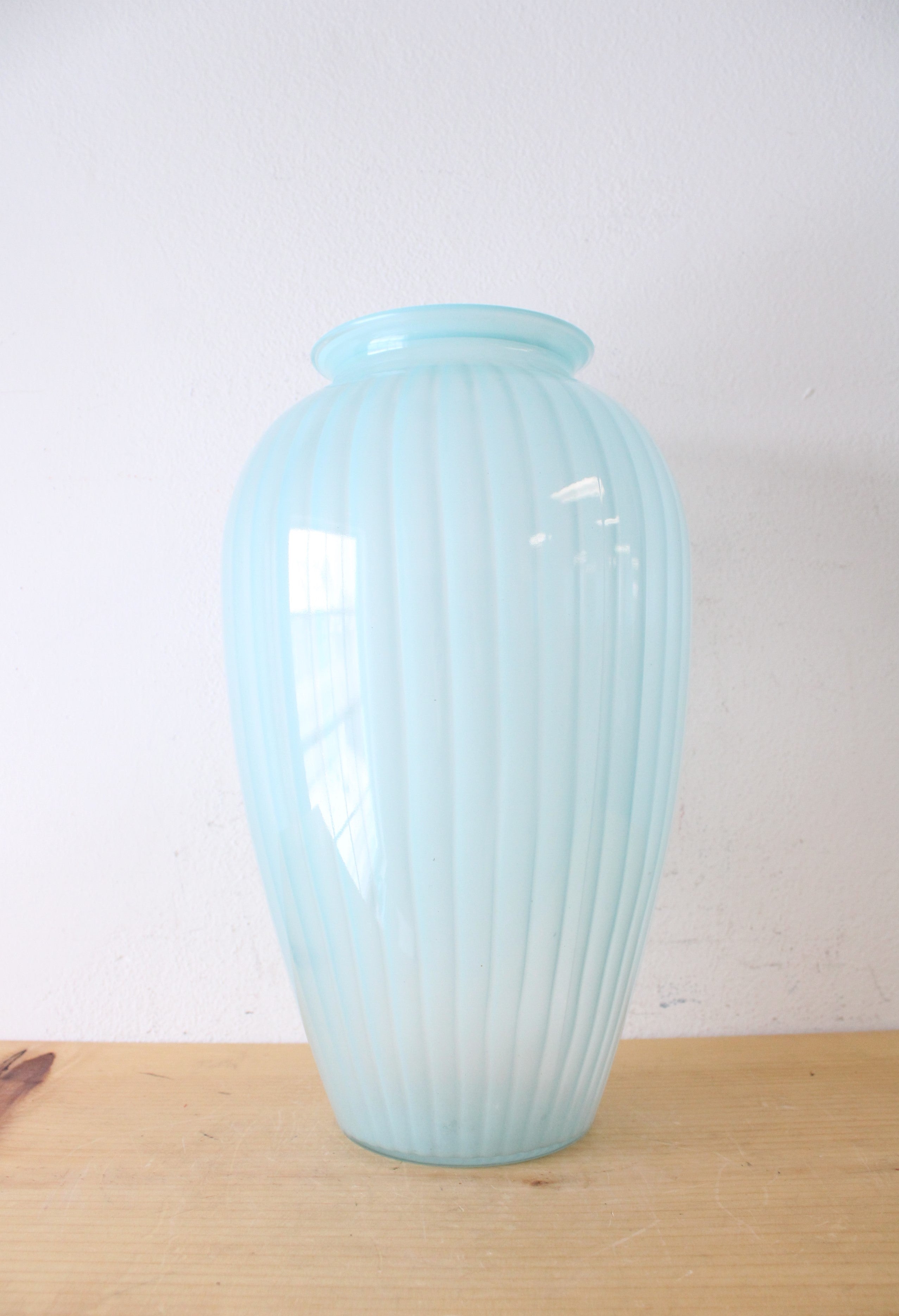 Light Blue Ribbed Tall Vase