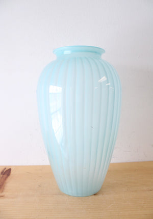 Light Blue Ribbed Tall Vase