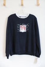 Madison Taylor Navy Snowman Fleece Sweatshirt | L Petite