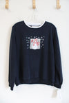 Madison Taylor Navy Snowman Fleece Sweatshirt | L Petite