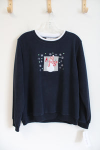 Madison Taylor Navy Snowman Fleece Sweatshirt | L Petite