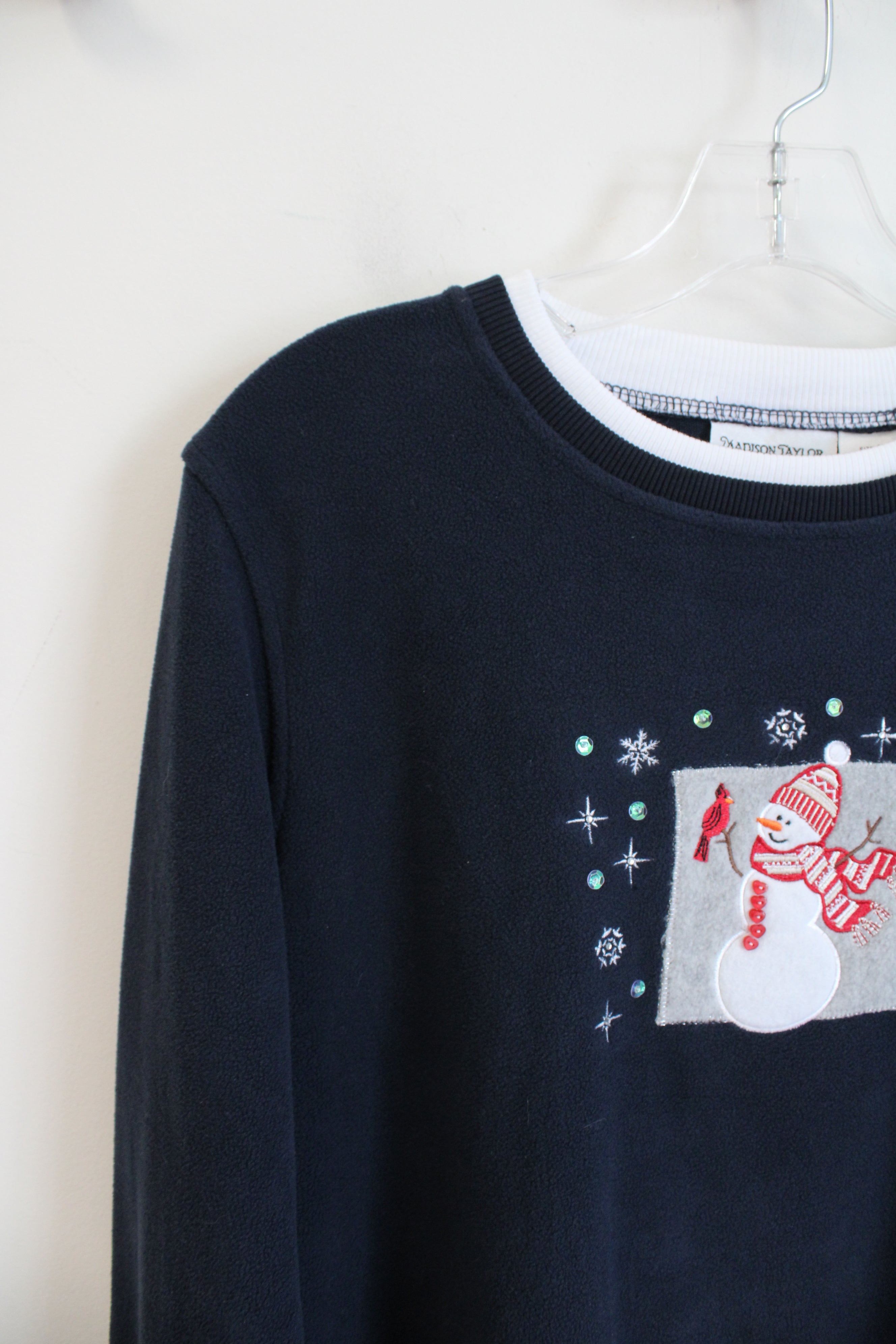 Madison Taylor Navy Snowman Fleece Sweatshirt | L Petite