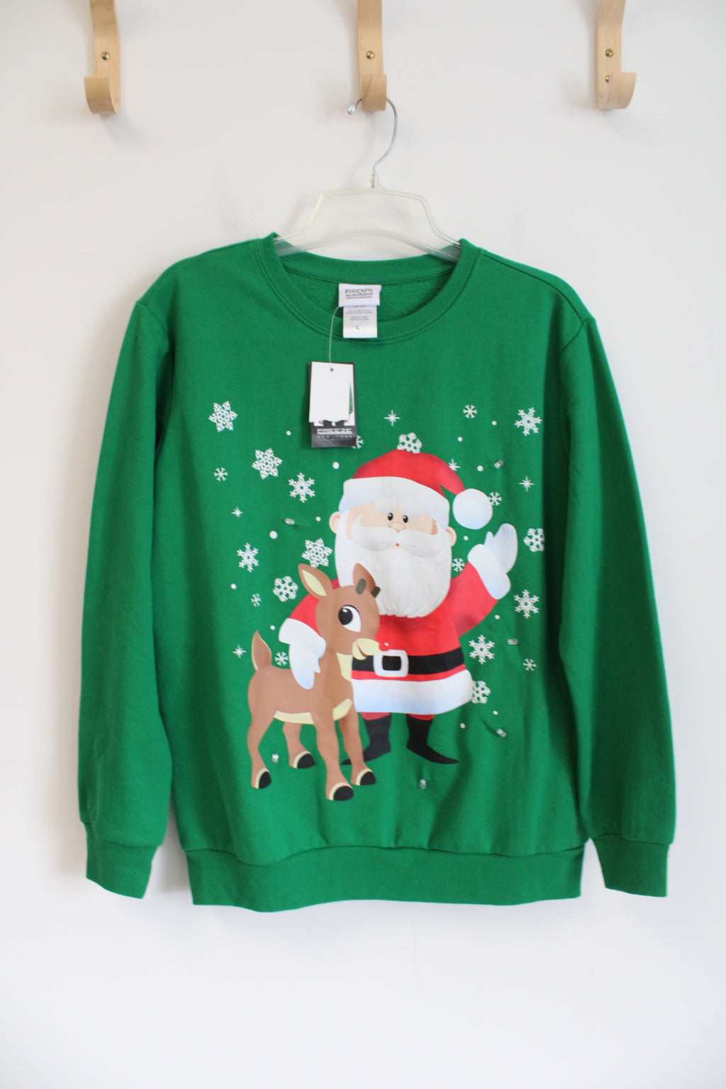 NEW Freeze New York Rudolph The Red Nosed Reindeer & Santa Green Sweatshirt | L