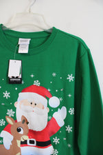 NEW Freeze New York Rudolph The Red Nosed Reindeer & Santa Green Sweatshirt | L