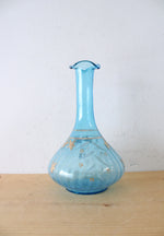 Hand Painted & Bronze Floral Clear Blue Glass Vase