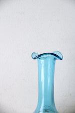 Hand Painted & Bronze Floral Clear Blue Glass Vase