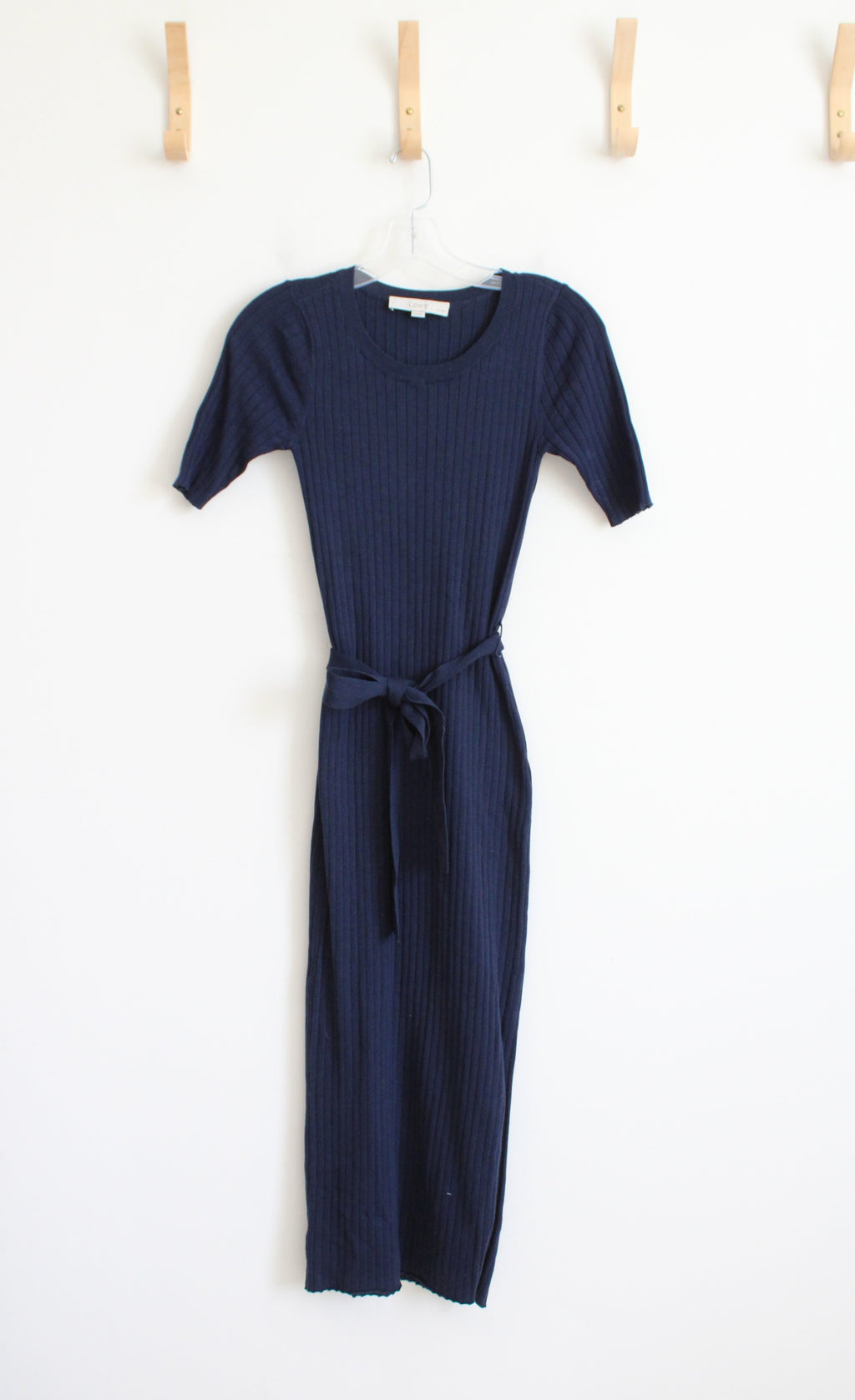 LOFT Navy Ribbed Fitted Maxi Dress Dress | XXS Petite