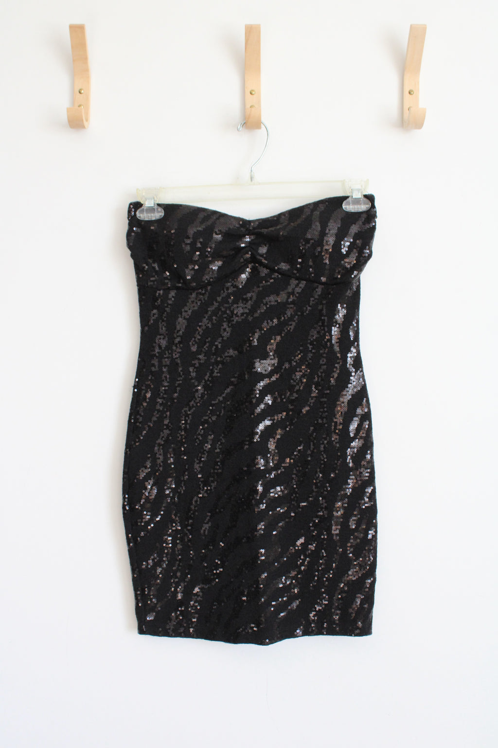 NEW Joyce Leslie Black Sequined Strapless Bodycon Mini Dress | M