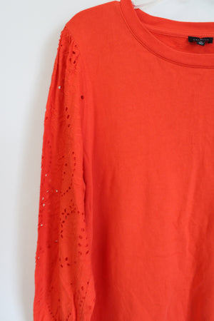 Talbots Poppy Orange Eyelet Long Sleeved Top | XL