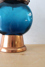 Vintage Blue Glass & Copper Lantern Musical Decanter