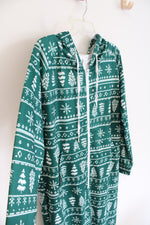 Ekouaer Green & White Snowflake & Christmas Tree Long Sleeved Hooded Onesie | M