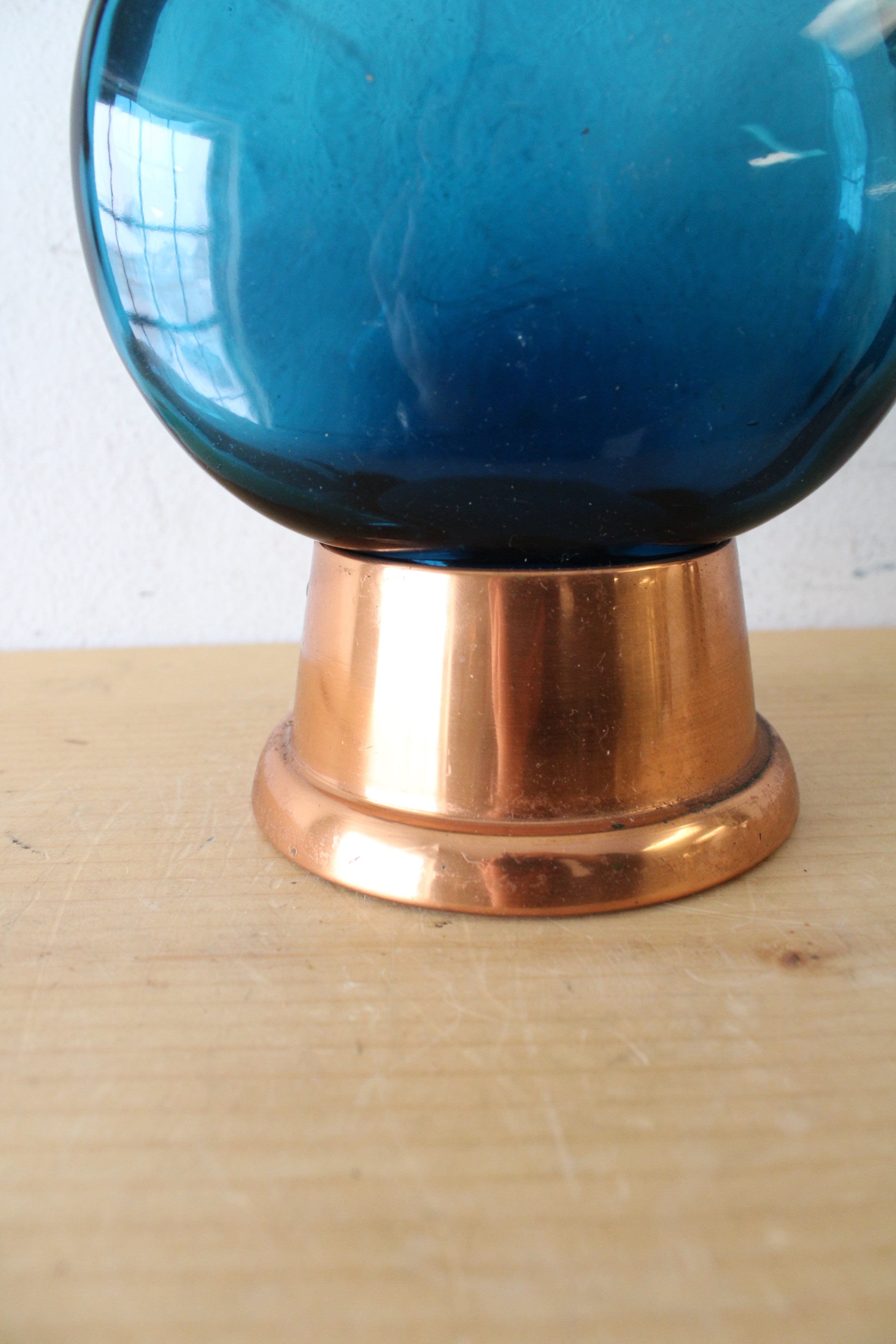 Vintage Blue Glass & Copper Lantern Musical Decanter