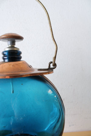 Vintage Blue Glass & Copper Lantern Musical Decanter