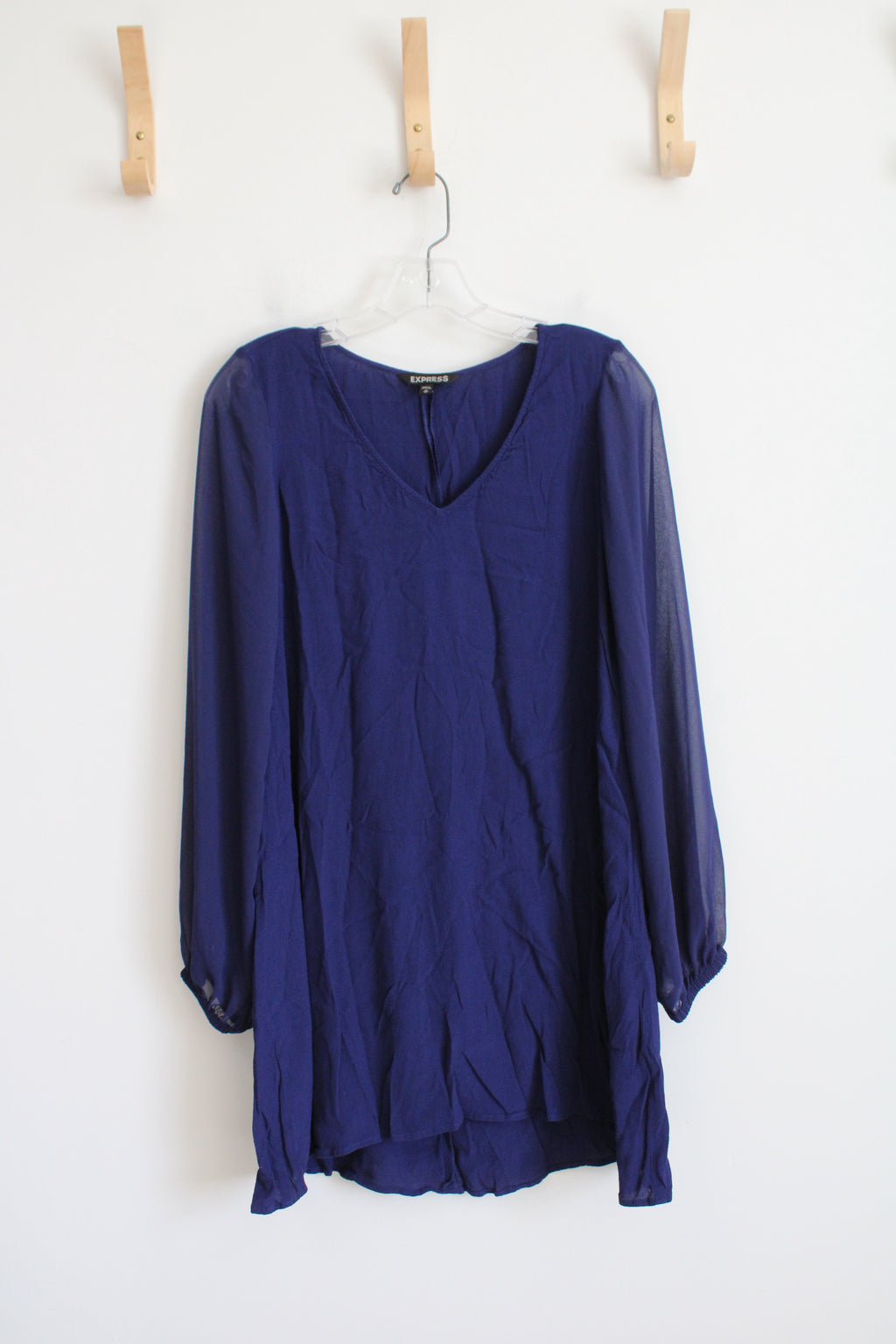 Express Navy Sheer Long Sleeved Loose Flowy Dress | M