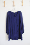 Express Navy Sheer Long Sleeved Loose Flowy Dress | M