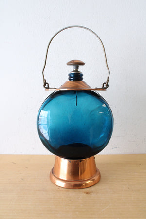 Vintage Blue Glass & Copper Lantern Musical Decanter