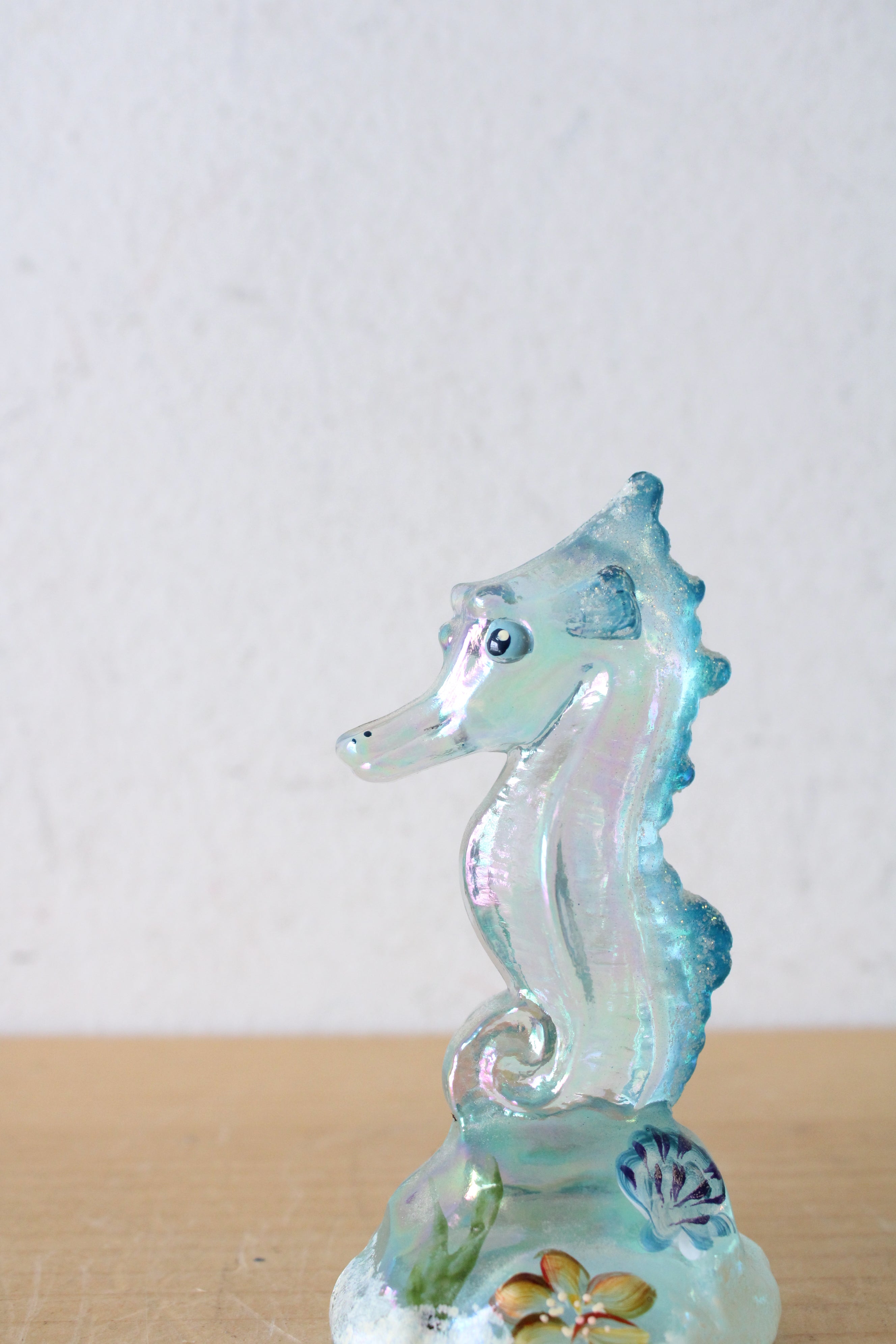 Fenton Hand Painted Blue Iridescent Glass Seahorse Figurine