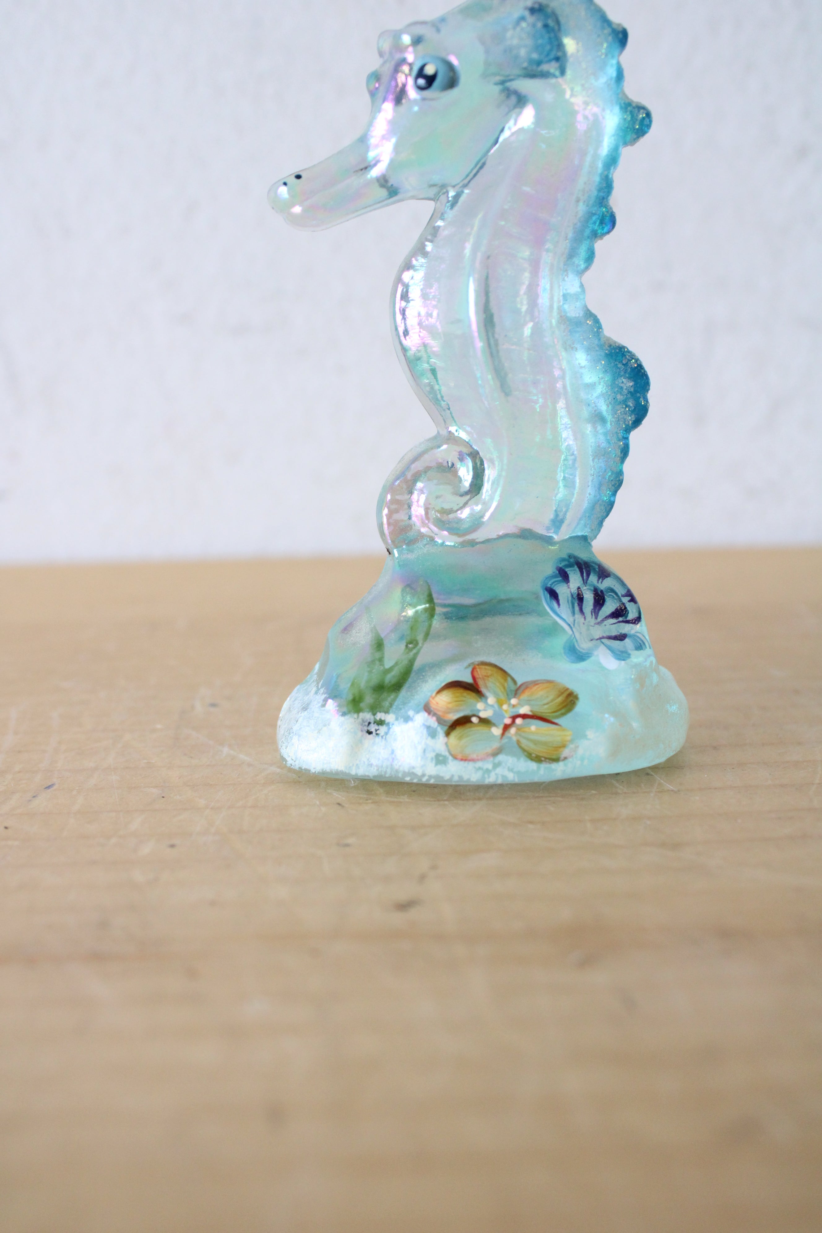 Fenton Hand Painted Blue Iridescent Glass Seahorse Figurine