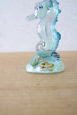 Fenton Hand Painted Blue Iridescent Glass Seahorse Figurine