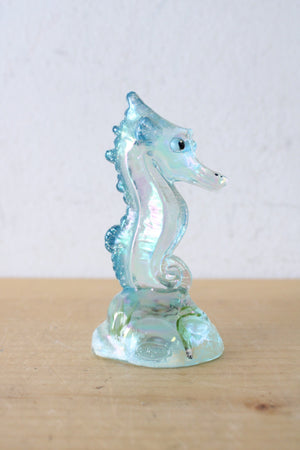 Fenton Hand Painted Blue Iridescent Glass Seahorse Figurine