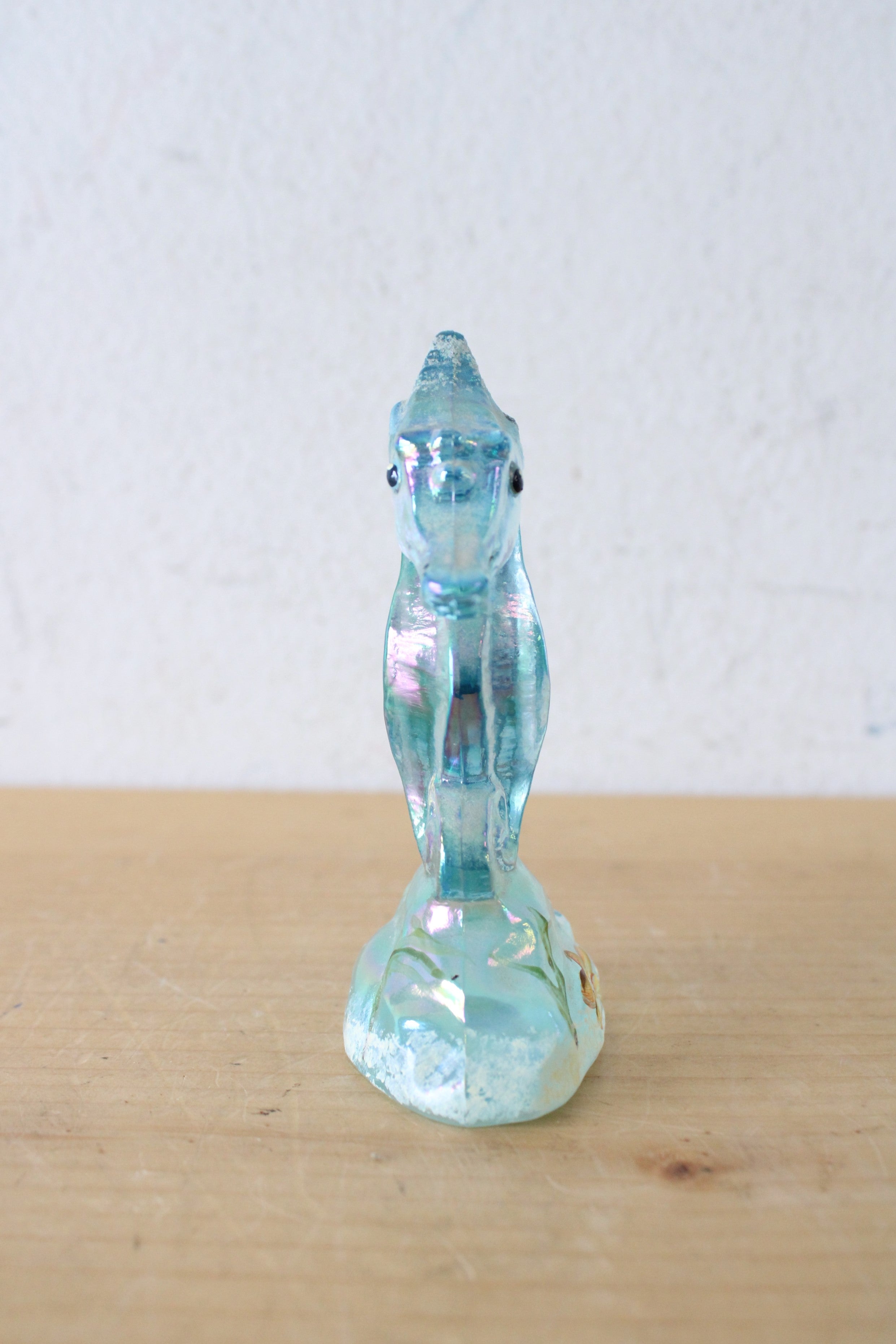 Fenton Hand Painted Blue Iridescent Glass Seahorse Figurine