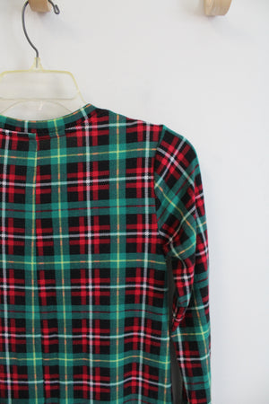 SO Intimates Red Green & Black Plaid Long Sleeved Onesie | XS