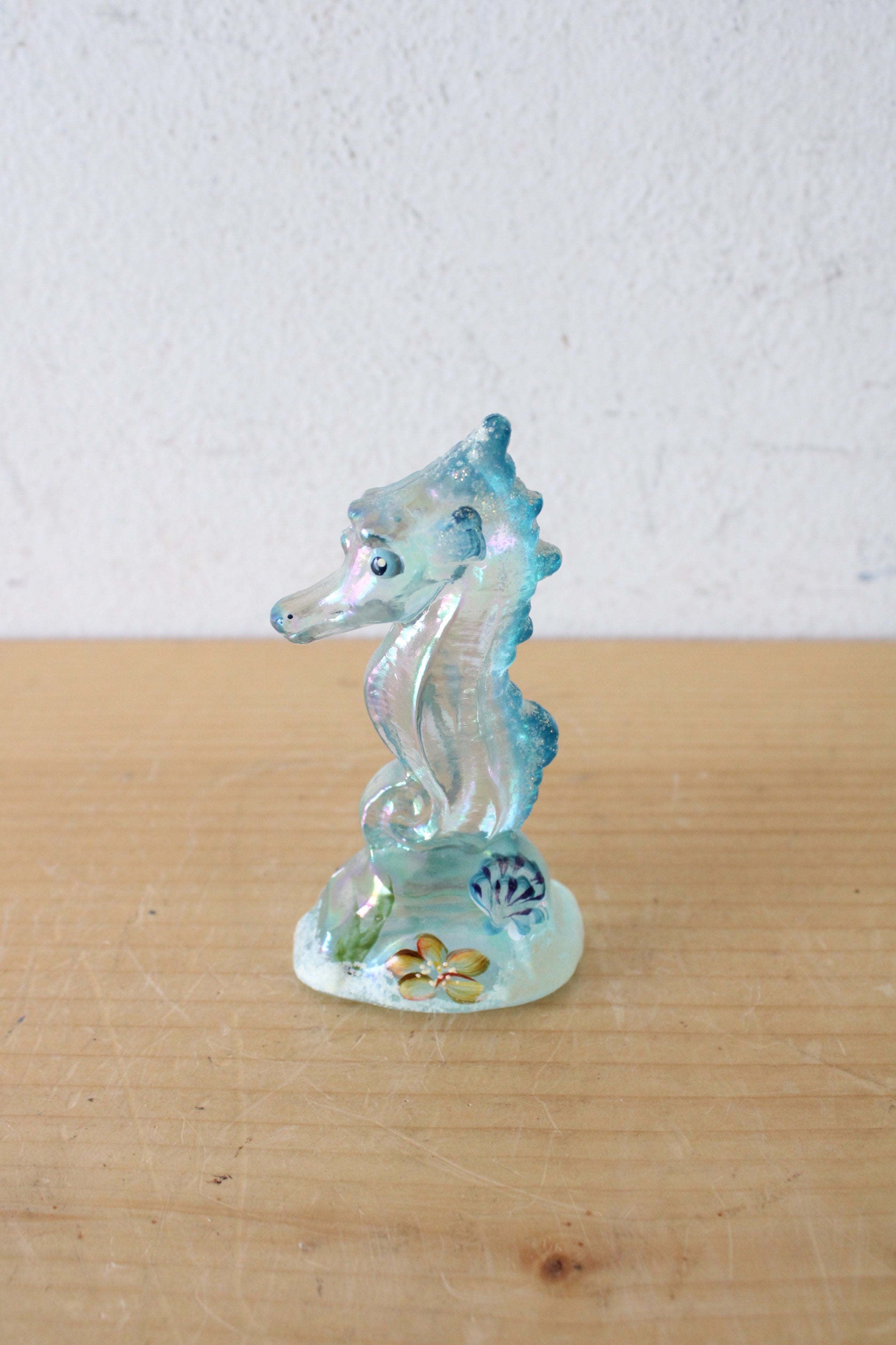 Fenton Hand Painted Blue Iridescent Glass Seahorse Figurine