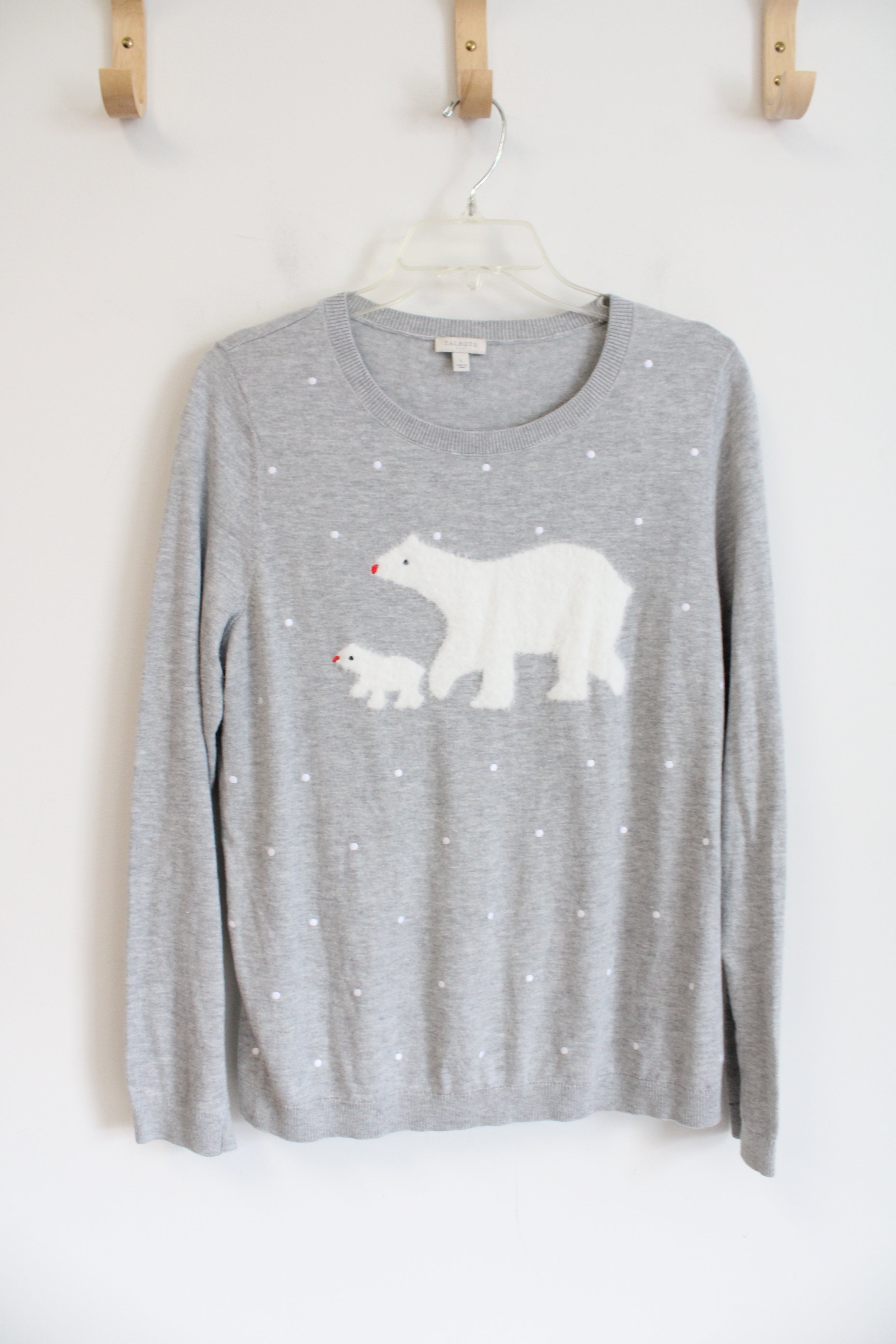 Talbots Fuzzy White Polar Bear Gray Dotted Sweater | L