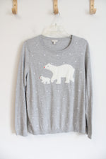 Talbots Fuzzy White Polar Bear Gray Dotted Sweater | L