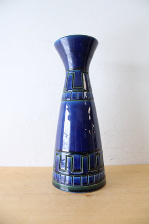 Cobalt Blue Rectangle Patterned Ceramic Vase