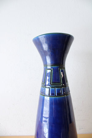 Cobalt Blue Rectangle Patterned Ceramic Vase