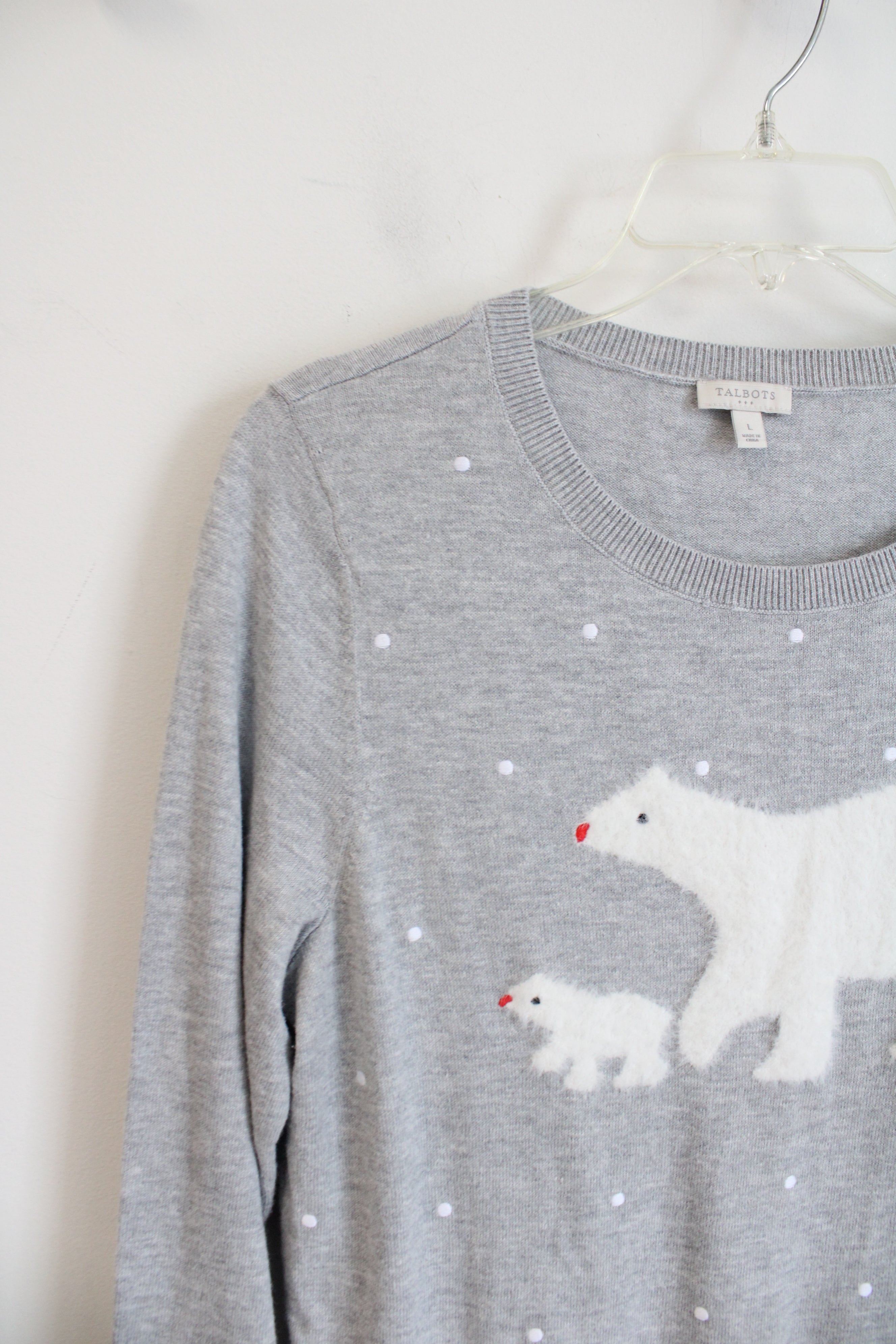 Talbots Fuzzy White Polar Bear Gray Dotted Sweater | L