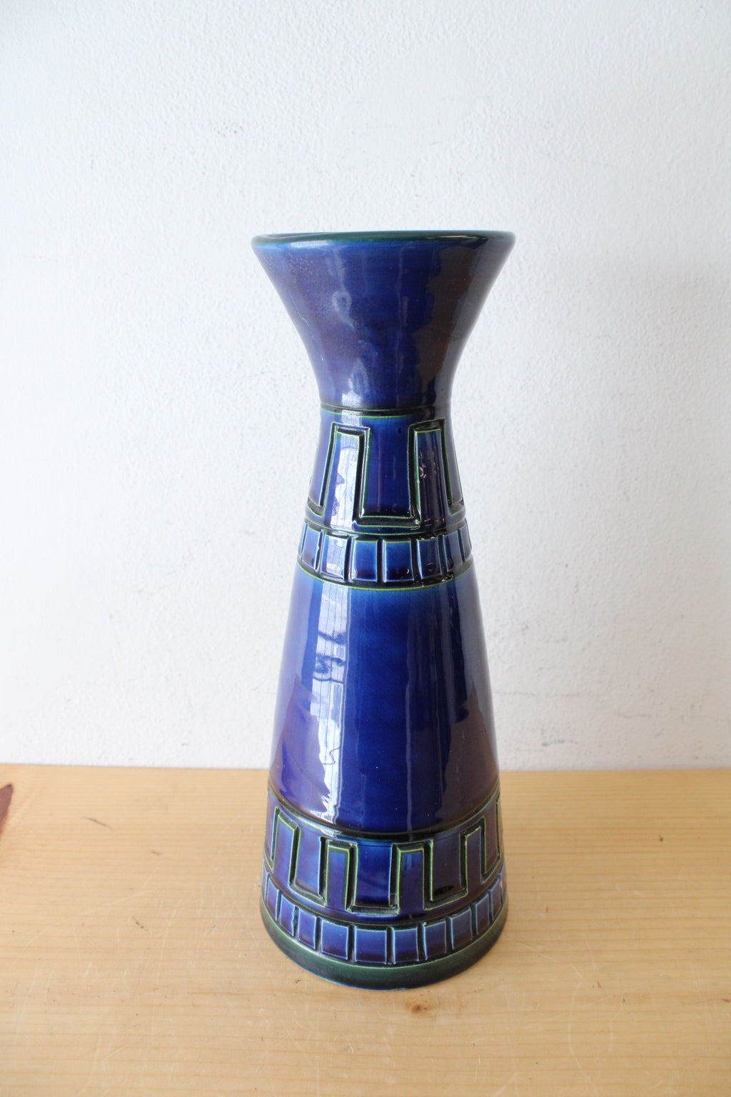 Cobalt Blue Rectangle Patterned Ceramic Vase