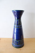 Cobalt Blue Rectangle Patterned Ceramic Vase