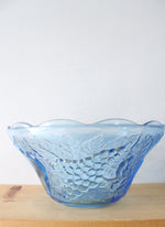 Kig Indonesia Vintage Fruit Patterned Blue Clear Glass Punch Bowl & Cup Set