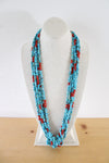 Blue & Red Turquoise Long Statement Necklace